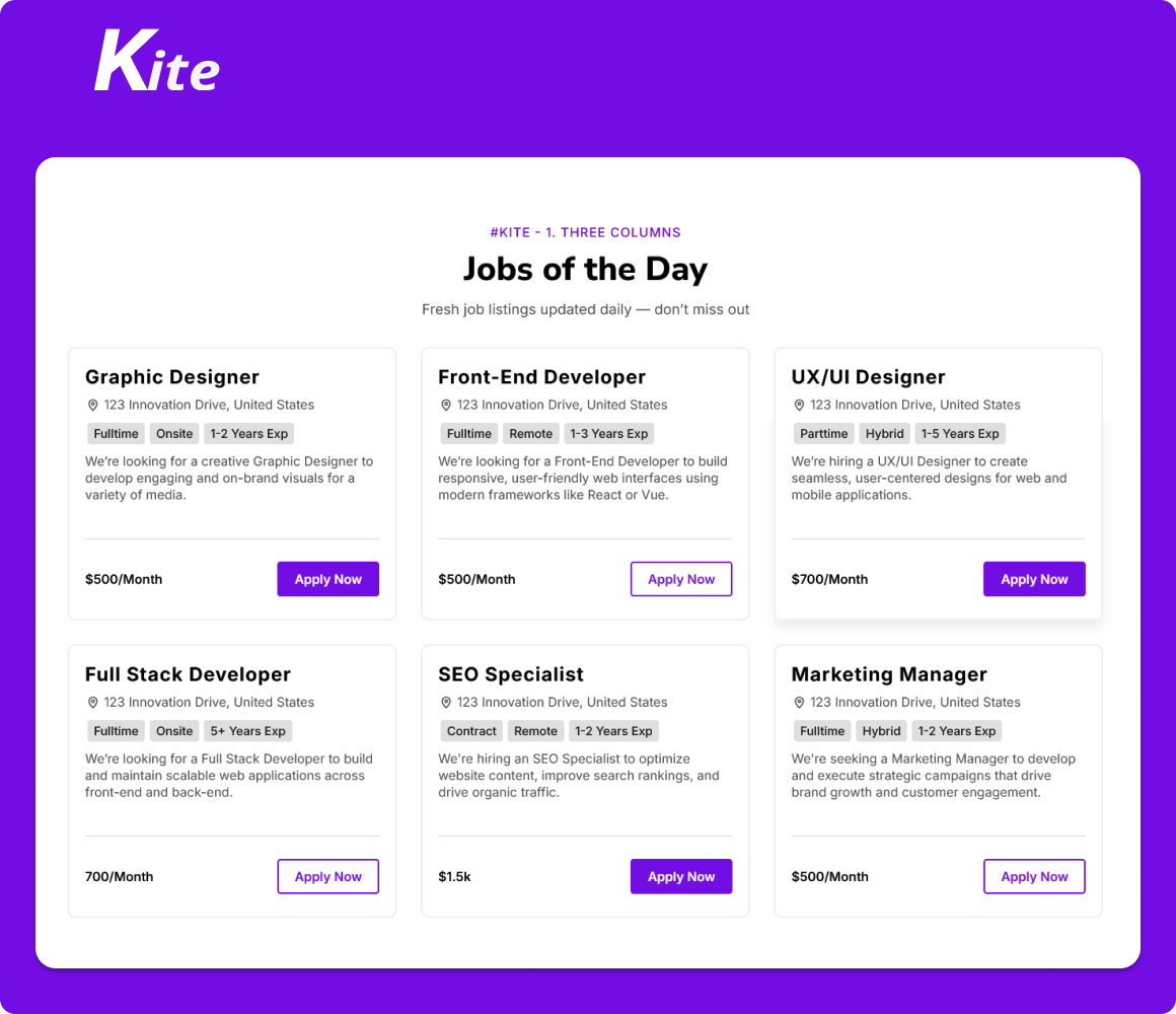 Job Listings Style 1 - Three Columns