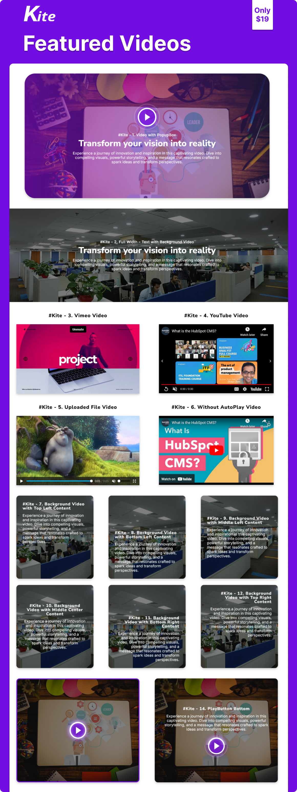 Featured Videos demo page previews