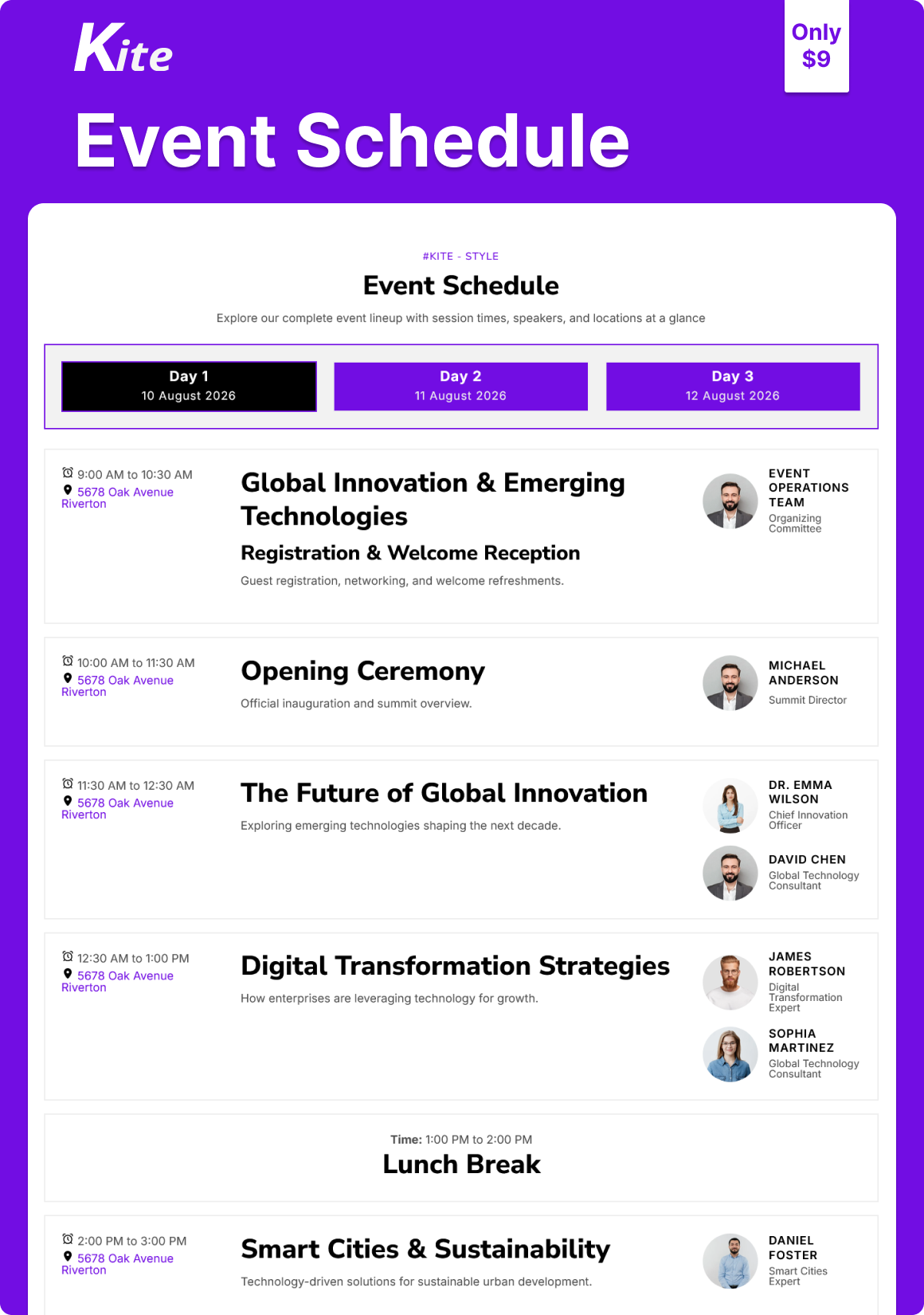Event Schedule - Tab button full width with between spacing