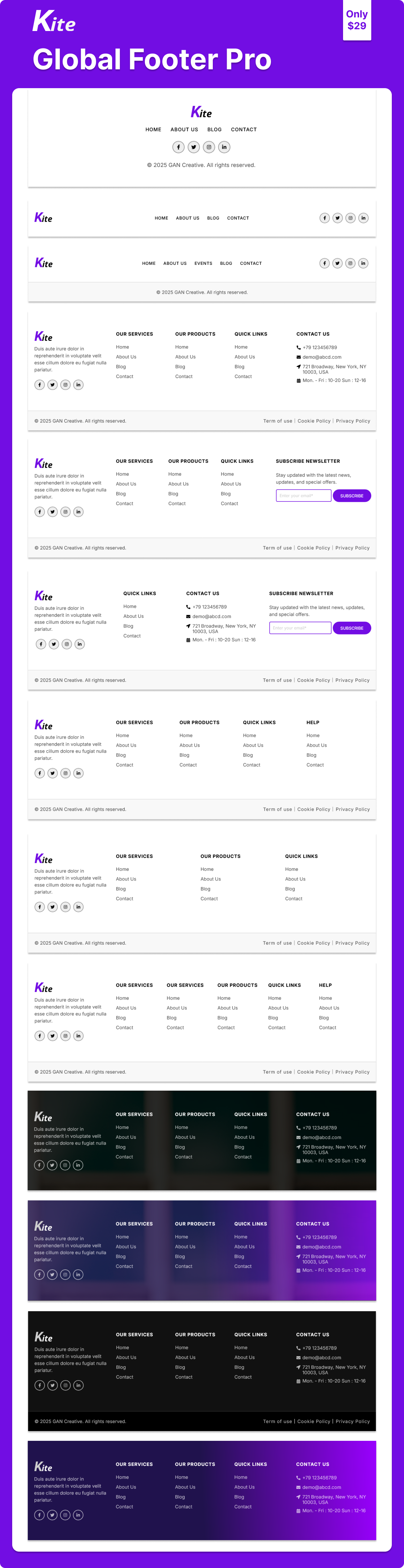 Global Footer Pro 7+ Unique Types
