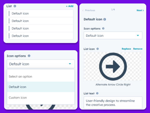 List with choice icon